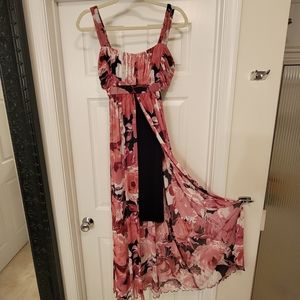 Connected Apperal Maxi with Sheer Floral Overlay opening to a knee length  skirt